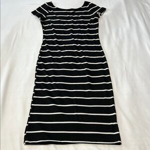 One Clothing Black/White Low Back Striped Midi Dress